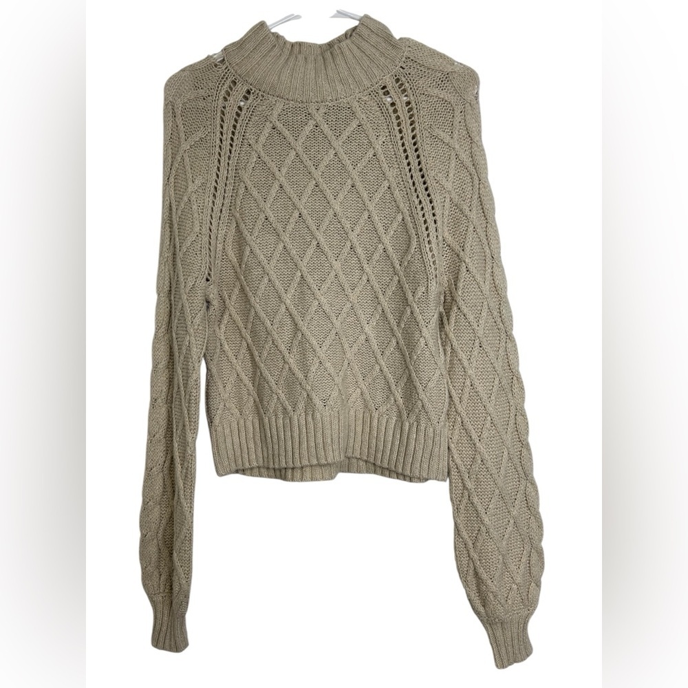 American Eagle Cable Knit Mock Neck Sweater • Cream / Tan • Cozy Winter Pullover